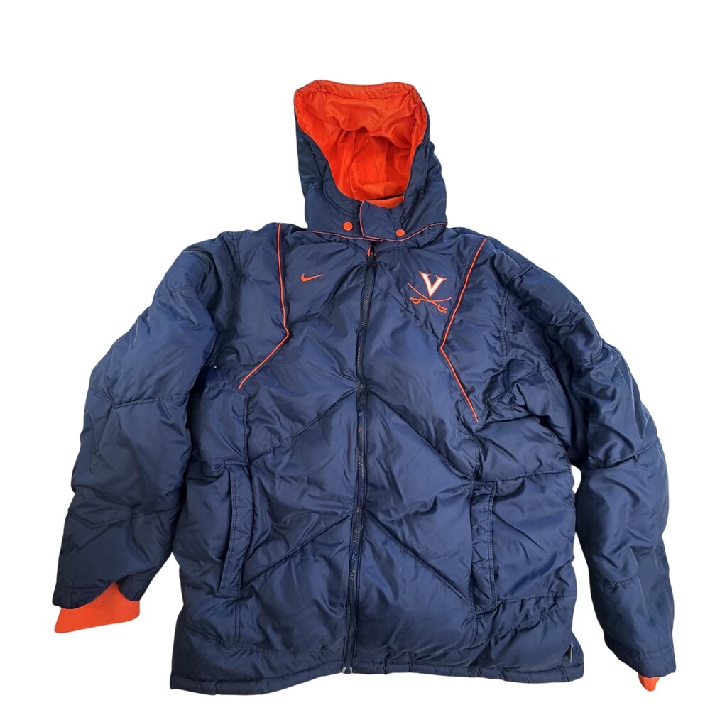 Virginia Cavaliers Jacket Mens Large Blue NCAA Football Nike Hooded Puffer Coat